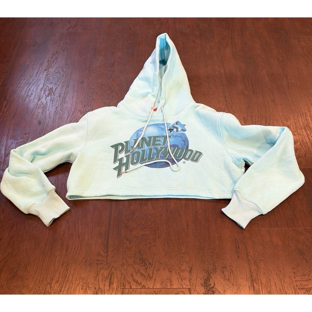 Planet Hollywood Crop Hoodie Womens XS‎ Green Blue